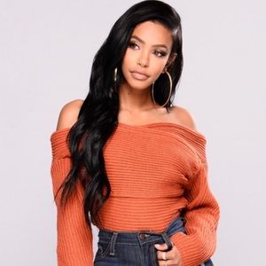 Overlapping off the shoulder sweater